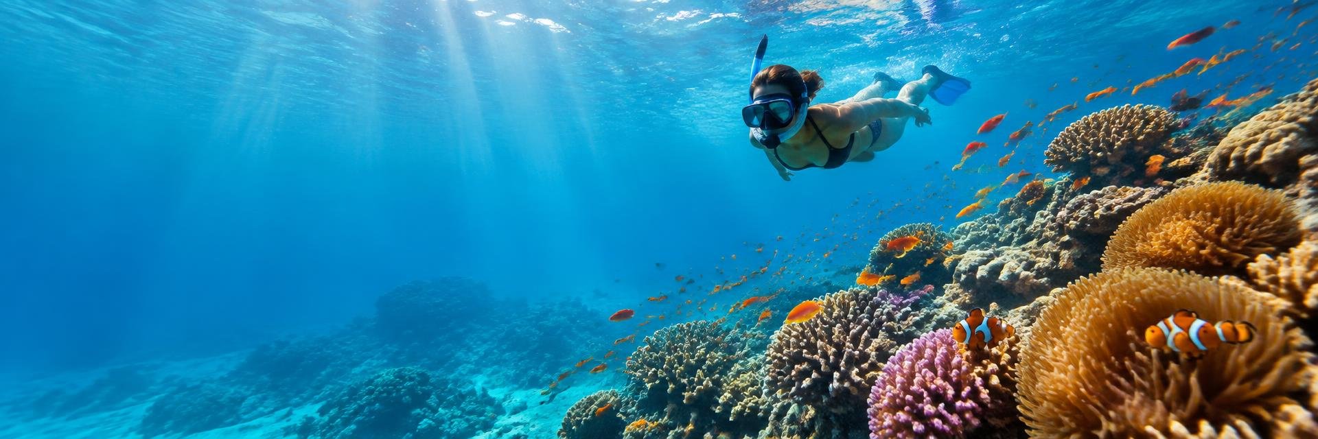 Snorkeler over a coral reef in the Red Sea